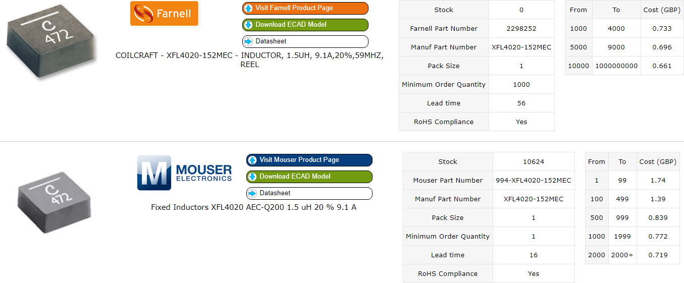 Search in Component Search Engine by Supplier